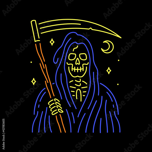 GRIM REAPER NEON BADGE COLOR BLACK BACKGROUND