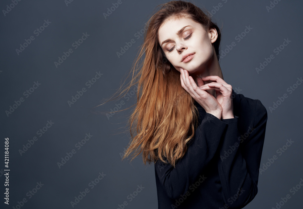 Beautiful elegant woman hair glamor dark background Beautiful elegant woman hair glamor dark background