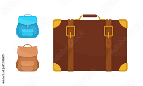 Backpack or Knapsack and Trunk with Handle Vector Set
