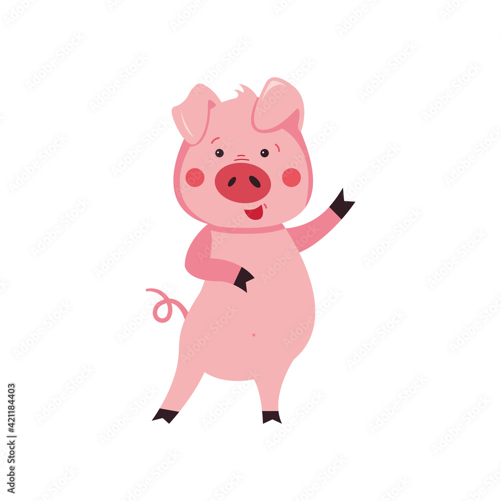 Cute cartoon pig on a white background. Vector illustration in a flat style Cute cartoon pig on a white background. Vector illustration in a flat style