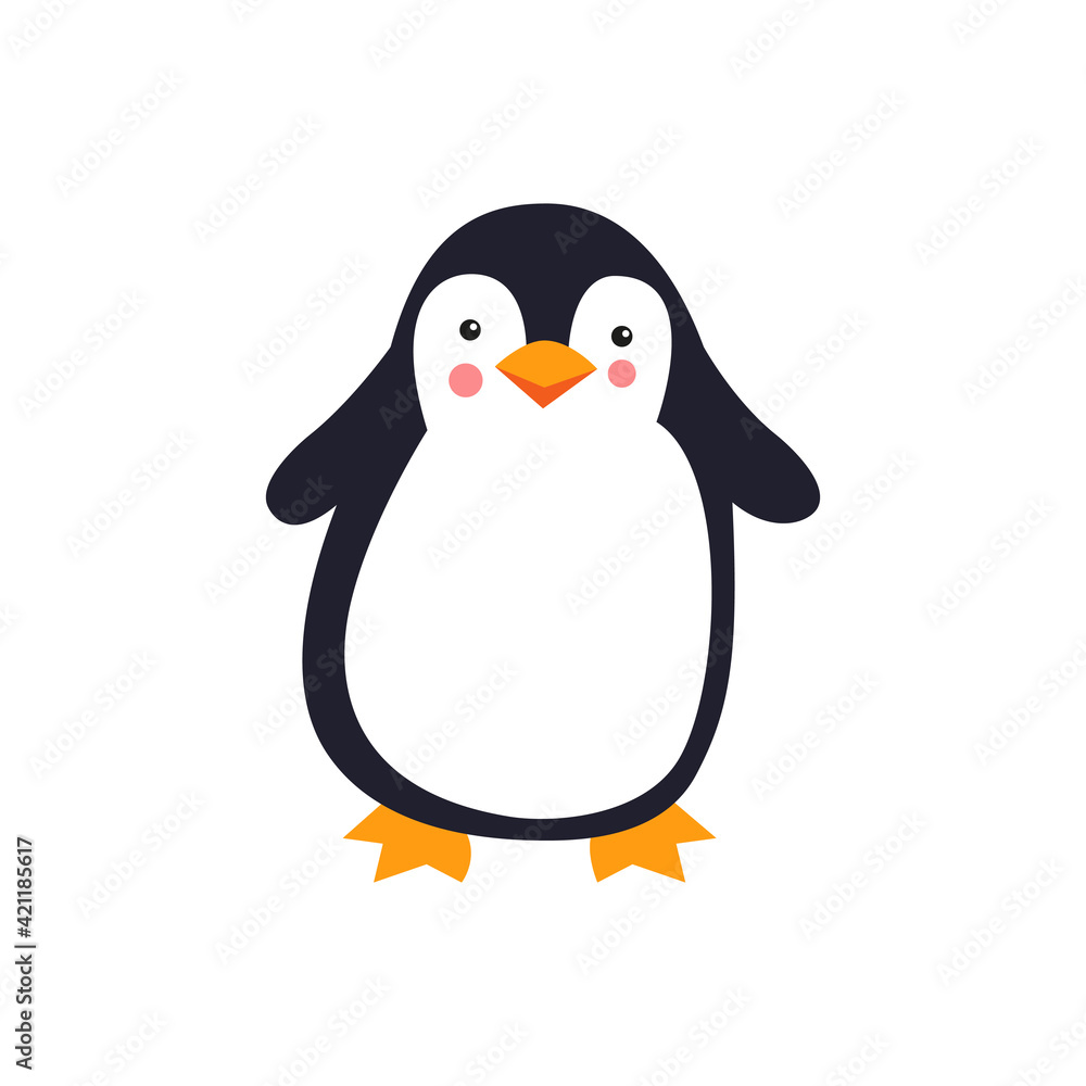 Fototapeta premium Cute cartoon penguin on a white background. Vector illustration