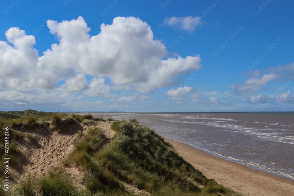 Overlooking Talacre beach from the grass covered sand dunes on a late summer's afternoon