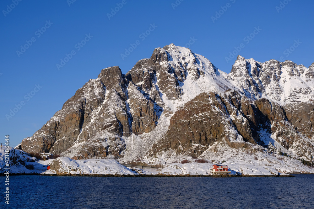 Mountains and coast of Lofoten Islands in Winter, Lofoten, North Norway