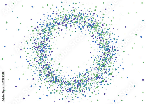 Purple Colorful Round Illustration. Green Confetti Glitter. Circle Carnival Background. Blue Streamer Dot.