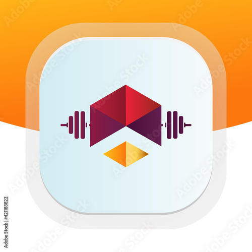 Fitness trainer with dumbbell icon. Physical fitness vector logo design.