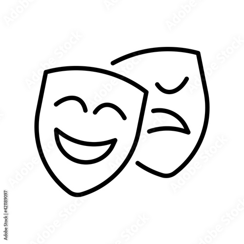 Happy and unhappy theatrical mask icon vector comedy tragedy teatral action logo of theatre drama