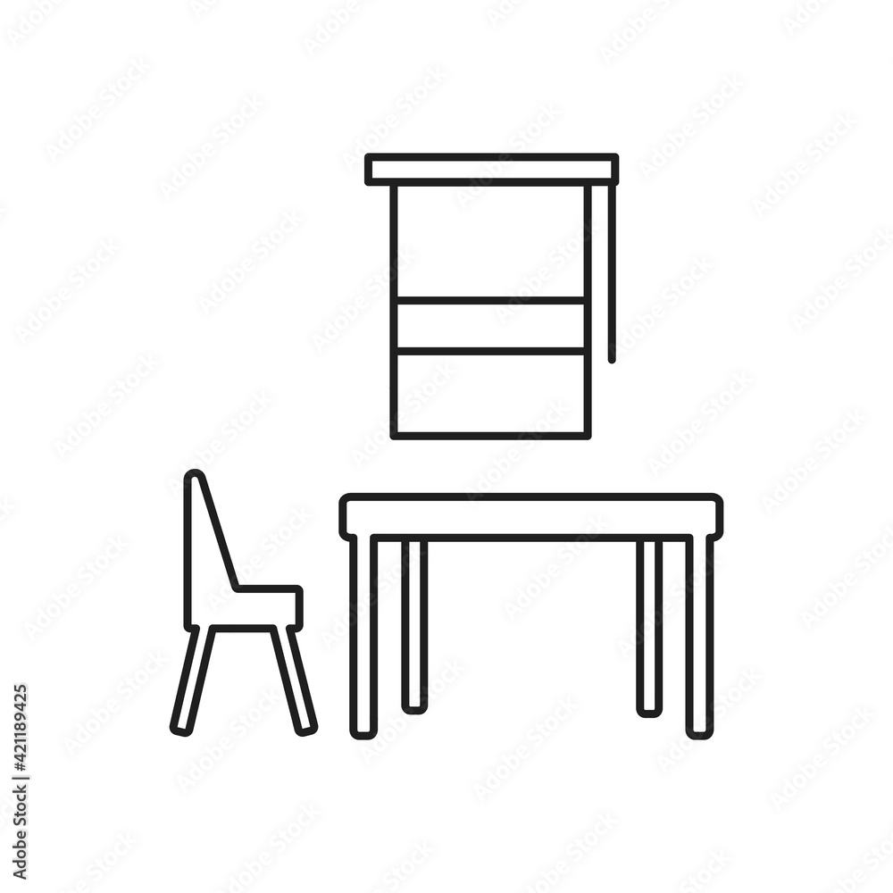Fototapeta premium Kitchen furniture linear icon. Home furnishings. Interior design. Silhouette symbol on white space. Vector isolated illustration. Editable stroke