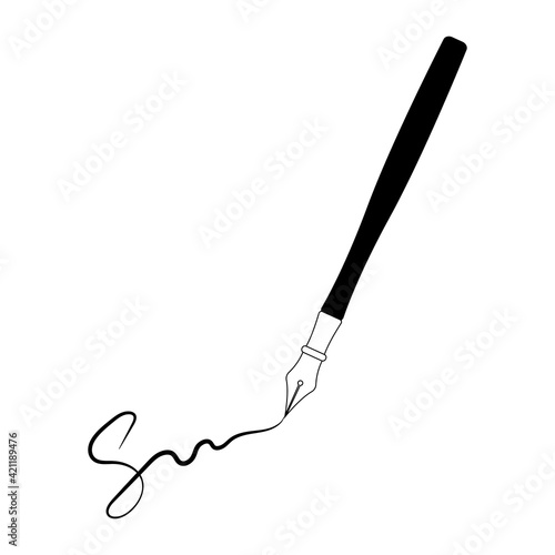 signature with fountain pen verification sign, vector contract signature ink pen, transaction confirmation symbol