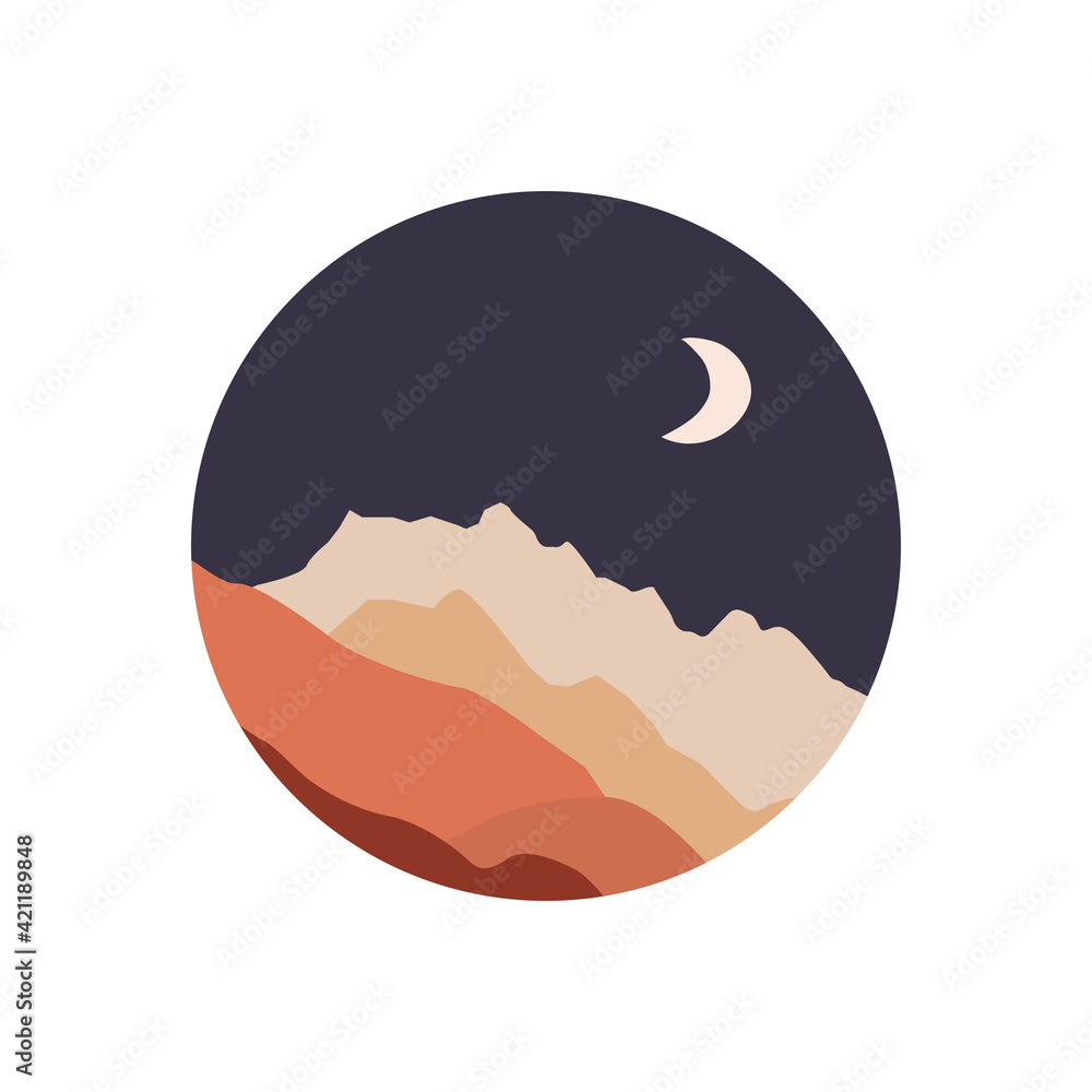 Abstract landscape illustration. Moon, mountains, nature Abstract landscape illustration. Moon, mountains, nature