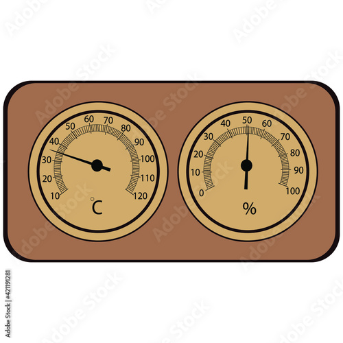 Wooden bath thermometer and hygrometer. Bath accessories on a white background.