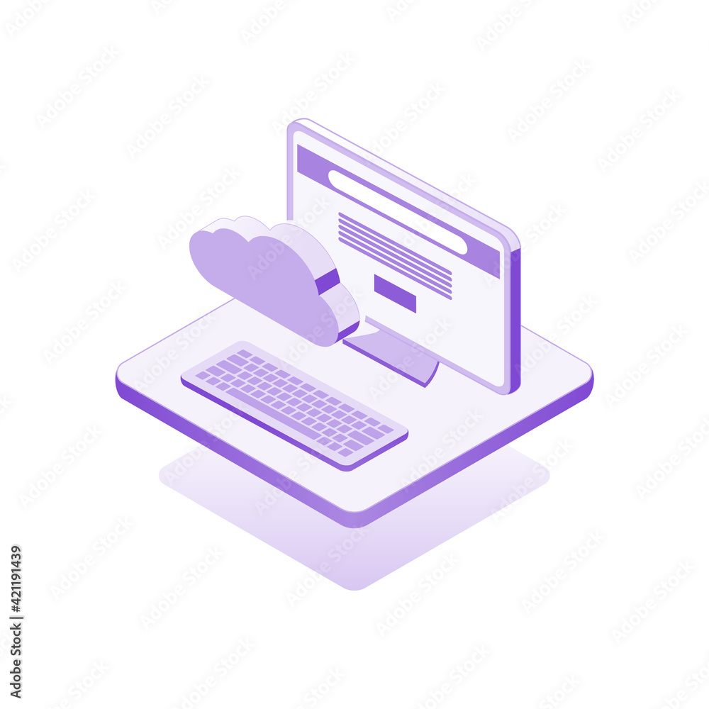 Icon desktop with cloud, isometric design infographic Icon desktop with cloud, isometric design infographic