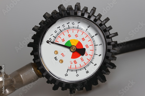 Pressure gauge close up, Manometer for car compressor