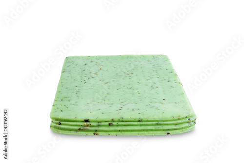 Green cheese on a white isolated background