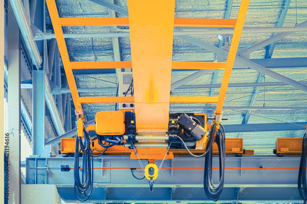 Overhead crane inside factory or warehouse. That industrial machinery ...