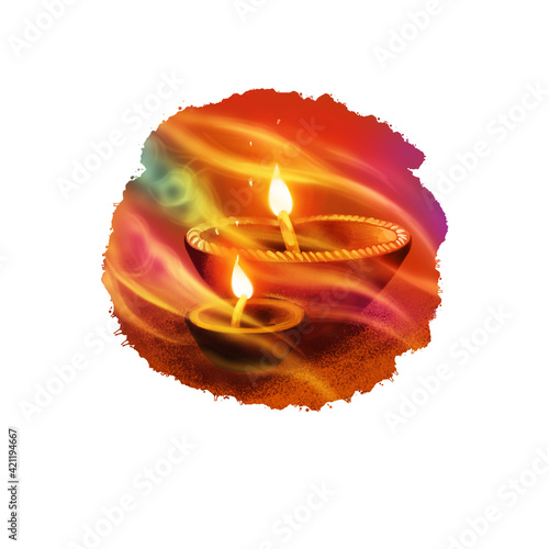 burning diya lamps on colorful background clip art preview