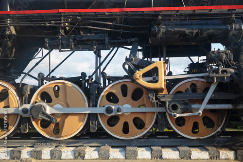 Wheels of an old Soviet steam locomotive