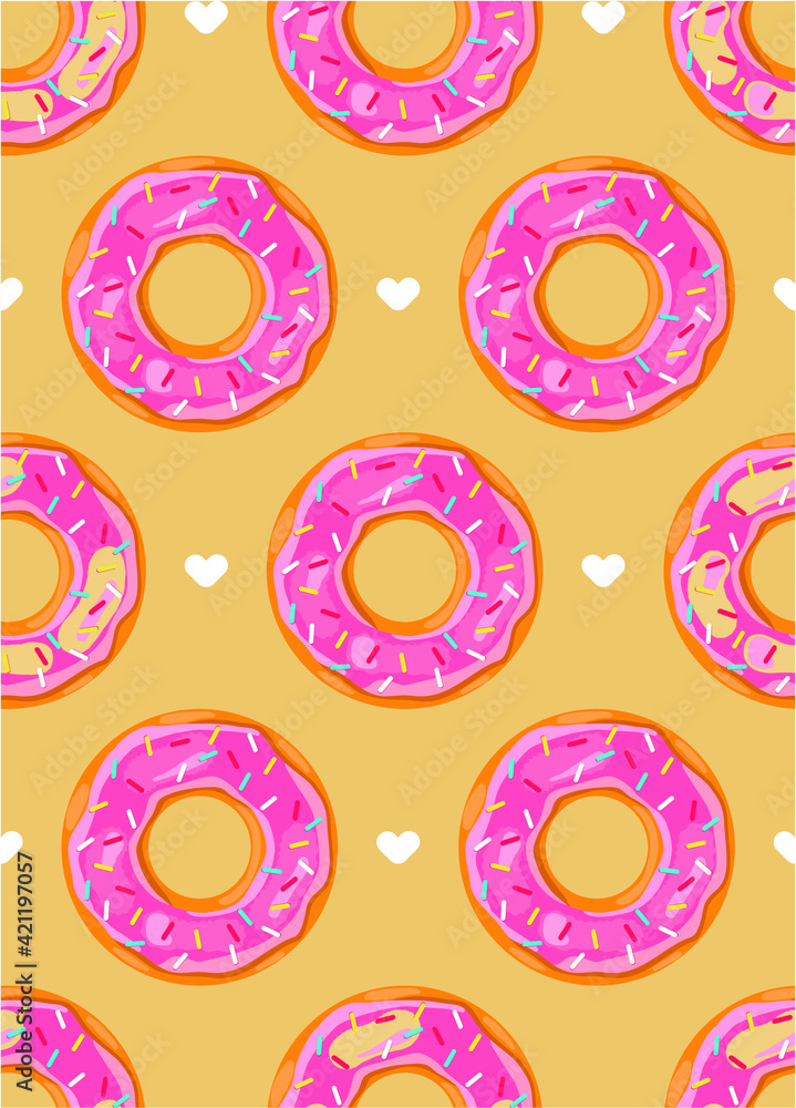 Fototapeta premium Donut pattern. Drawing for the background.