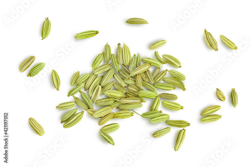 Dried fennel seeds isolated on white background with clipping path. Top view. Flat lay