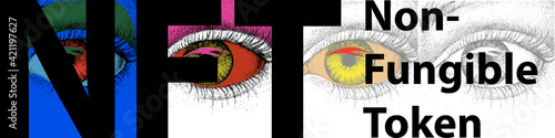 NFT theme design. Non-fungible token sign and contemporary artwork. Vector Illustration