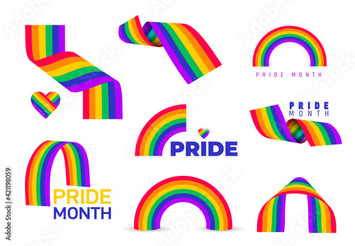 Set of rainbow icon. LGBT related symbol in rainbow colors. Gay Pride. rainbow community Pride Month. Logo design Love, freedom symbol. Vector illustration. Isolated on white background.