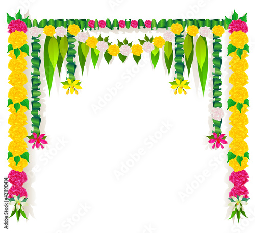 Flower garland mala template indian ugadi holiday isolated on white
