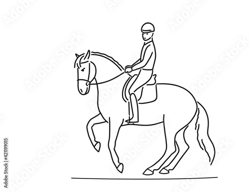 Horse dressage with rider in a gallop pirouette