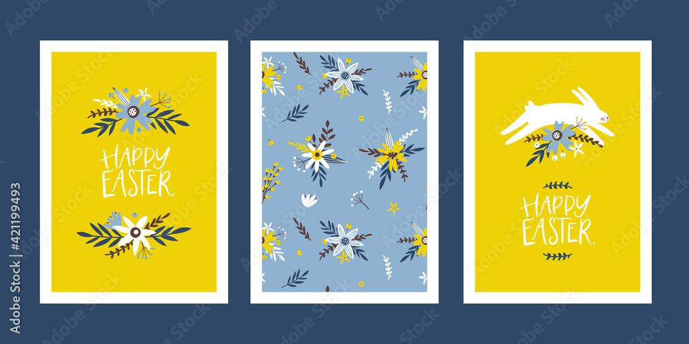 Naklejka premium Set of easter greeting cards with handwritten holiday wishes.