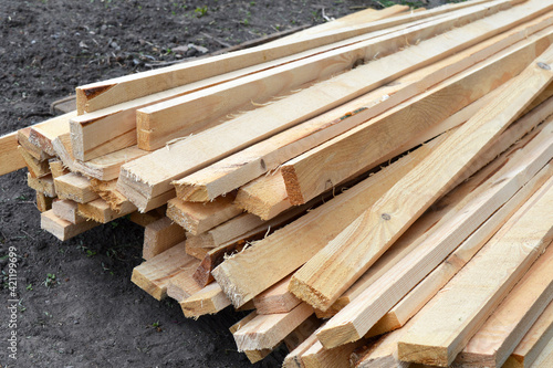 Long wooden planks close up.