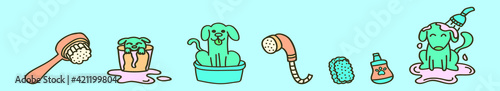 set of dog washing cartoon icon design template with various models. vector illustration isolated on blue background