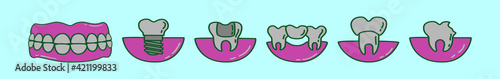set of cute cartoon denture icon design template with various models. vector illustration isolated on blue background