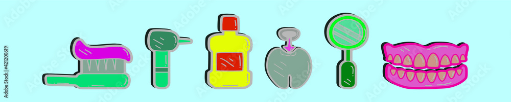 set of cute cartoon denture icon design template with various models. vector illustration isolated on blue background set of cute cartoon denture icon design template with various models. vector illustration isolated on blue background