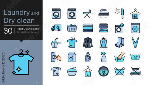 Laundry and Dry clean icons. Filled outline design.