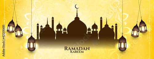 Artistic yellow Ramadan Kareem islamic festival banner
