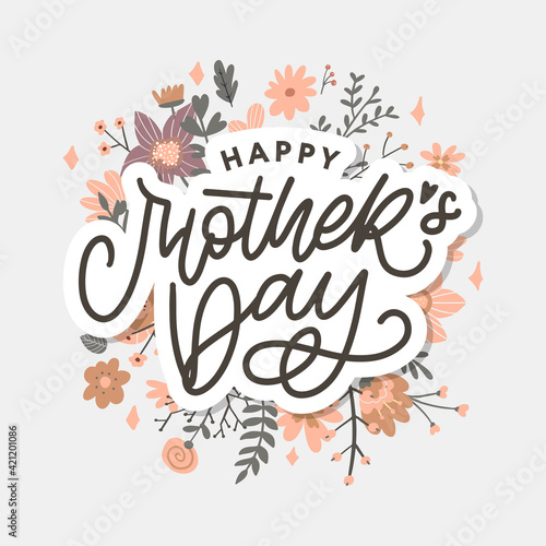Elegant greeting card design with stylish text Mother s Day on colorful flowers decorated background. © 1emonkey