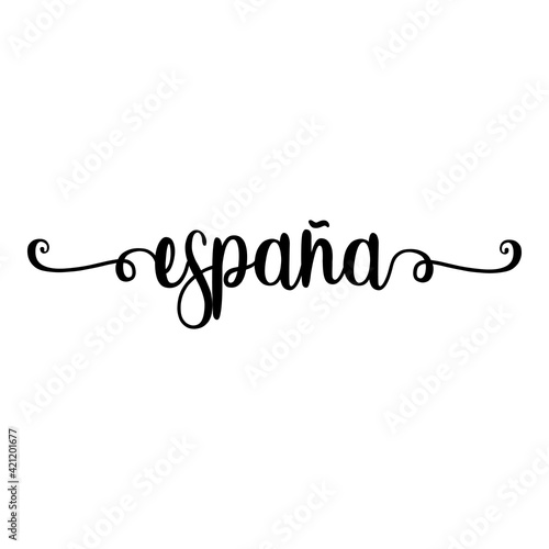 Banner con texto manuscrito españa en español escrito a mano con florituras en color negro