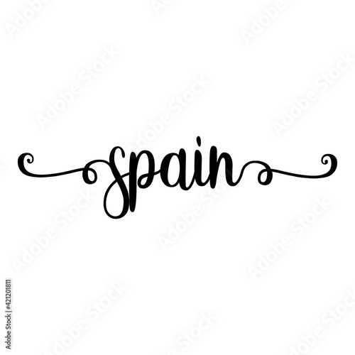 Banner con texto manuscrito spain escrito a mano con florituras en color negro