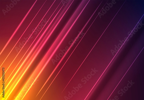 Bright glowing diagonal lines on a red gradient background.