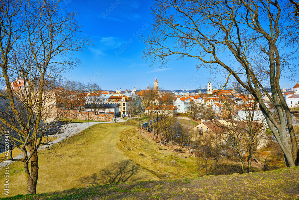 View of Vilnius from the hill of the Bastion of the Vilnius City Wall.