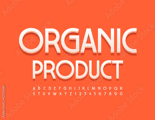 Vector trendy logo Organic Product. Elegant 3D Font. Creative Alphabet Letters and Numbers