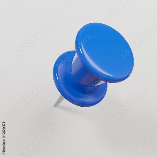 Blue push pin 3d illustration on brown background