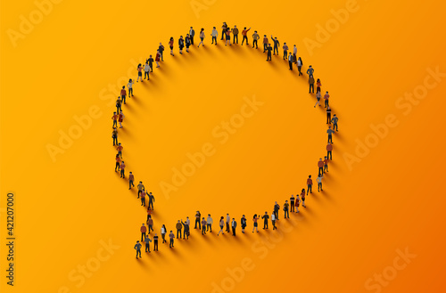 Large group of people in the chat bubble shape.