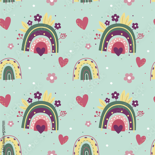 Seamless pattern with rainbows. Vector illustration.
