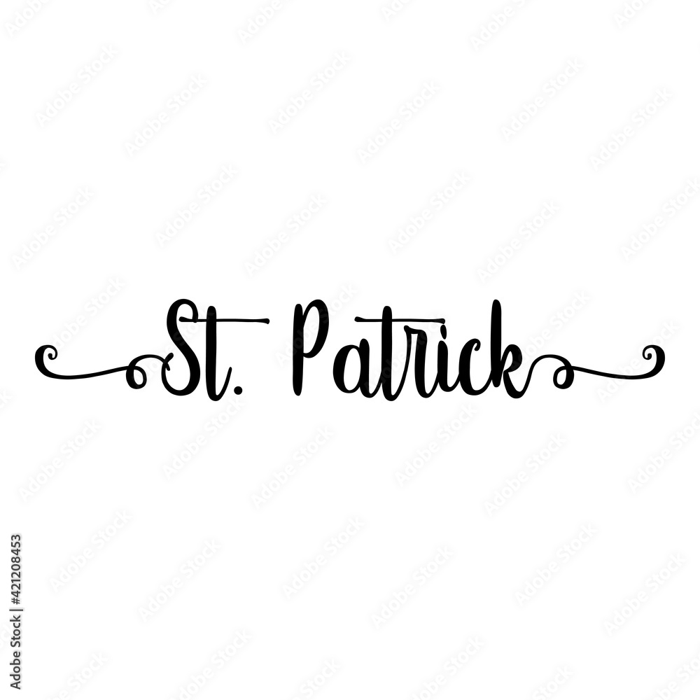 Banner con texto manuscrito St. Patrick escrito a mano con florituras en color negro Banner con texto manuscrito St. Patrick escrito a mano con florituras en color negro