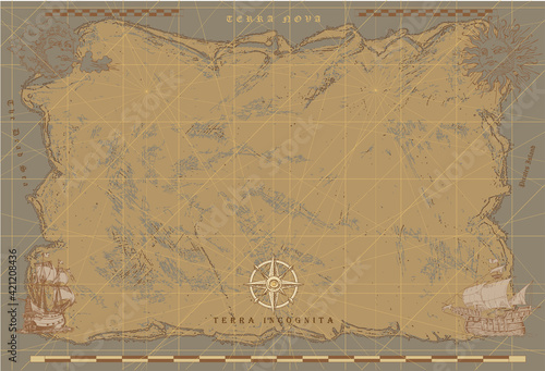 vector image of an old sea map in the style of medieval engravings	