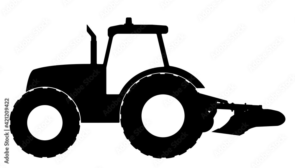 Tractor silhouette on a white background. Vector illustration.