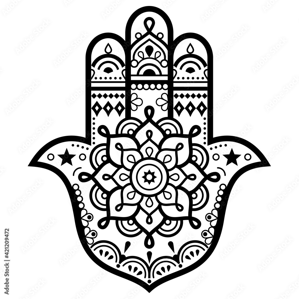 Hamsa hand with mandala vector design - Indian Mehndi henna tattoo ...