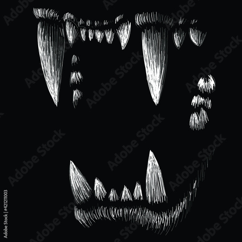 The Vector logo animal for tattoo or T-shirt design or outwear.  Hunting style big animal print on black background. This hand drawing is for black `fabric or canvas.