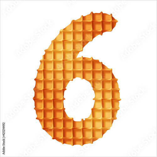 Delicious crispy waffles in the shape of numbers. Vector illustration.