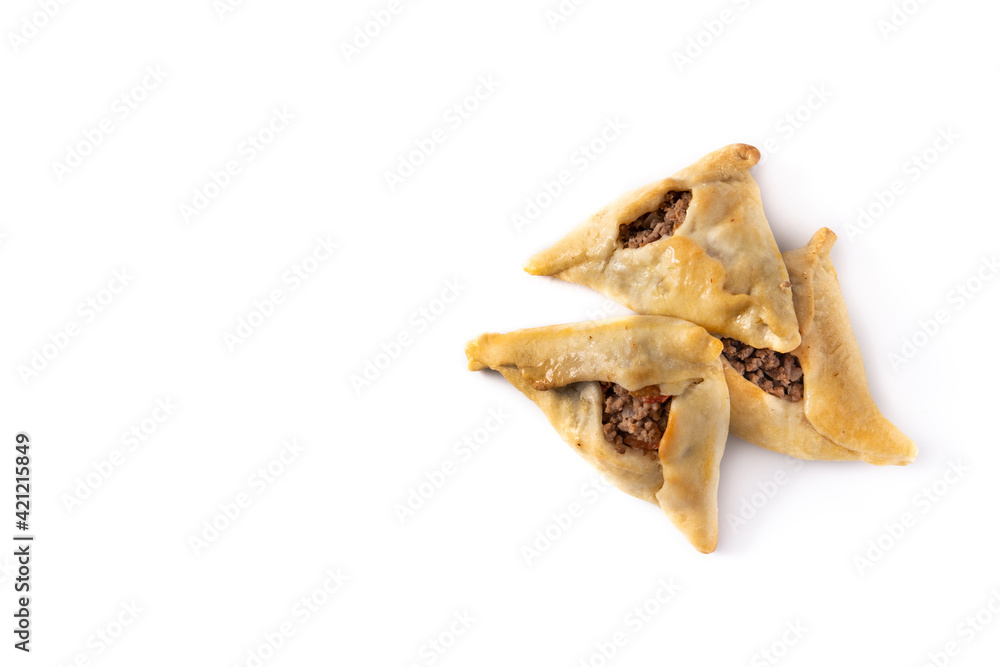 Traditional middle eastern fatayer isolated on white background. Copy space