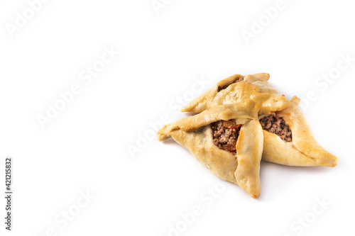 Traditional middle eastern fatayer isolated on white background.Copy space